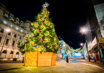 Sticker - Decorated christmas tree on Waterloo place street, London, England