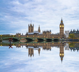 Fototapeta Big Ben - Westminster and Big Ben reflected in Thames river in London, UK