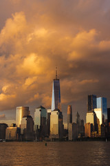 Wall Mural - JUNE 4, 2018 - NEW YORK, NEW YORK, USA  - New York City Spectacular Sunset focuses on One World Trade Tower, Freedom Tower, NY