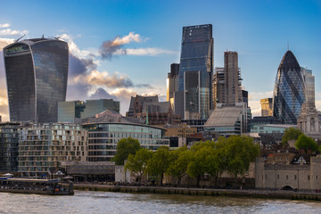 Wall Mural - Financial district of the City of London at sunset