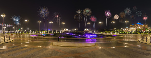 Wall Mural - Fireworks display at Corniche road in Abu Dhabi , UAE