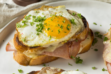 Canvas Print - Homemade French Croque Madame Sandwich