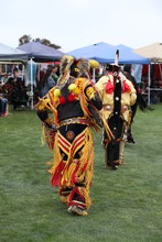 Chumash Indian Dancer Performs With Beautiful Handmade Costume At Inter-Tribal Pow-Wow 