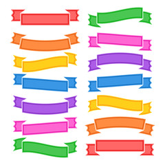 Wall Mural - Set of colored curved isolated ribbons banners on white background. Simple flat vector illustration. With space for text. Suitable for infographics, design, advertising, holidays, labels.