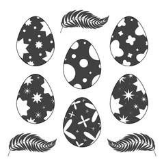 Wall Mural - Set of black and white isolated Easter eggs on a white background. With an interesting abstract pattern. Simple flat vector illustration. Suitable for decoration of postcards, advertising