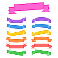 Wall Mural - Set of colored isolated banner ribbons on white background. Simple flat vector illustration. With space for text. Suitable for infographics, design, advertising, holidays, labels.