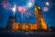Big Ben and the Palace of Westminster with fireworks