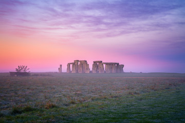 Canvas Print - Stonehenge at foggy winter sunrise | England