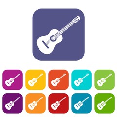 Poster - Guitar icons set vector illustration in flat style in colors red, blue, green, and other