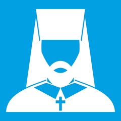 Wall Mural - Orthodox priest icon white isolated on blue background vector illustration