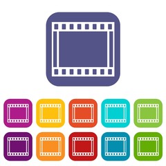 Poster - Film with frames movie icons set vector illustration in flat style in colors red, blue, green, and other