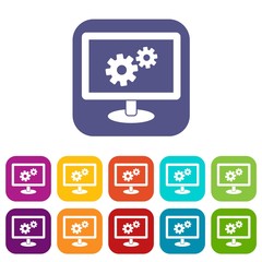 Poster - Monitor settings icons set vector illustration in flat style in colors red, blue, green, and other