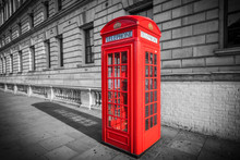 Red Telephone Booth Isolated Isolated On Black And White