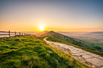 Poster - Sunrise at Mam Tor hill in Peak District