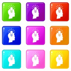 Poster - Light bulb idea icons of 9 color set isolated vector illustration