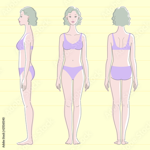 ビキニを着た褐色肌の女性の全身図 正面 側面 背面 Stock Vector Adobe Stock ビキニを着た褐色肌の女性の全身図 正面 側面 背面 Stock Vector Adobe Stock