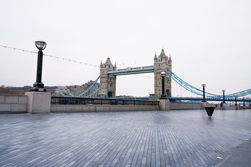 Tower Bridge in London with bright morning sky 