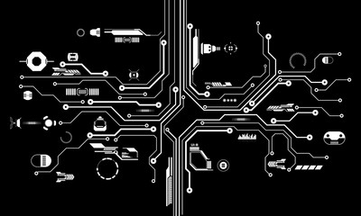 Aufkleber - HUD Futuristic Circuit Board Elements Data Communication Transfer Panel Vector. Abstract Modern Future Information Report Object Illustration.