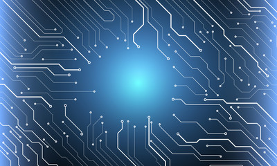 Fototapete - Circuit Board Hi Scifi Future Technology Pattern For Presentation Infographic Vector Background. White Abstract Line Connection Trace Pad Texture Illustration.