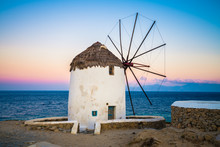 Mykonos Windmill With Sunrise Sky,Greece