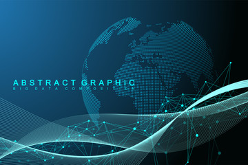 Fototapete - Big data visualization. Graphic abstract background communication. Perspective backdrop. Minimal array. Digital data visualization. Representing the global, international meaning. Vector illustration.
