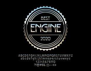 Aufkleber - Vector Silver Logo for Motorbike and Car Shop. Set of glossy Metallic Alphabet Letters, Numbers and Symbol