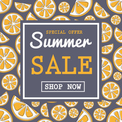 Wall Mural - Summer Sale - colourful poster with citrus fruits. Vector.