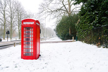 Red Telephone Box In Winter
