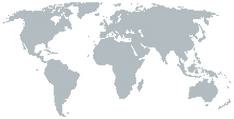 Wall Mural - map of the world made of gray dots. dotted silhouette, outline and surface of the earth under robins