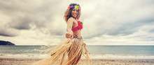 Beautiful Hawaiian Woman Dancing On The Beach, Letterbox