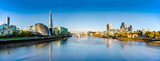 Fototapeta Londyn - London skyline panorama with reflections viewed from the Tower Bridge
