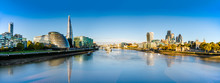 London Skyline Panorama With Reflections Viewed From The Tower Bridge