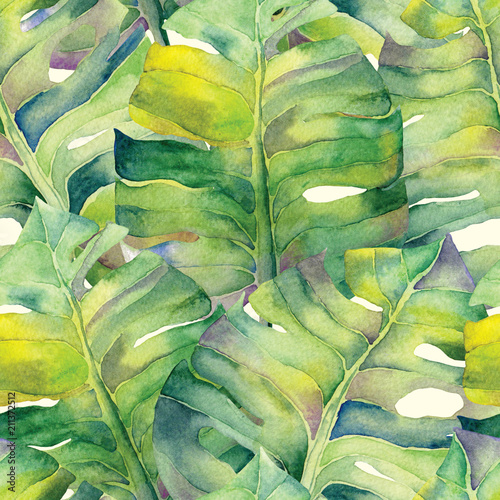 Naklejka ścienna Watercolor tropical pattern.