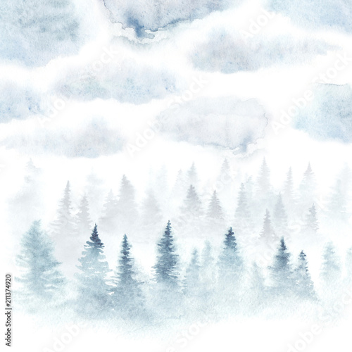Naklejka - mata magnetyczna na lodówkę Mglisty las pod chmurnym niebem