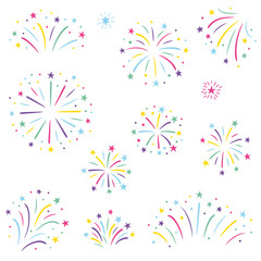 Wall Mural - vector illustration set of colorful fireworks