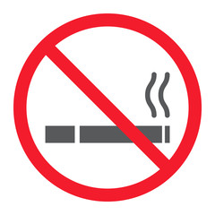 No smoking glyph icon, prohibition and forbidden, no cigarette sign vector graphics, a solid pattern on a white background, eps 10.