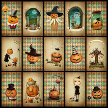 Collection Of Vintage Grunge Cards For Holiday  Halloween