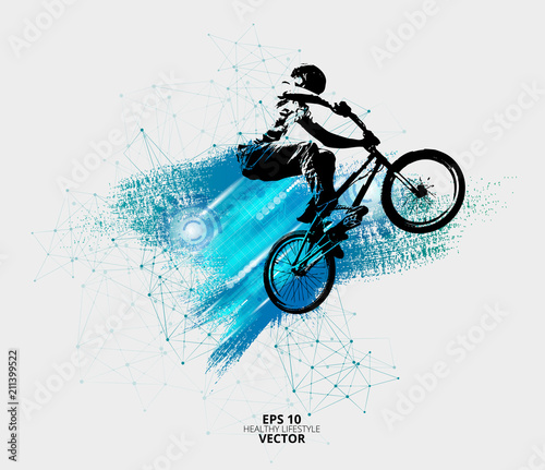 Fotomural Young male bicycle jumper. Healthy lifestyle. Vector