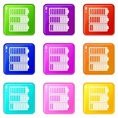Poster - Battery indicators icons of 9 color set isolated vector illustration