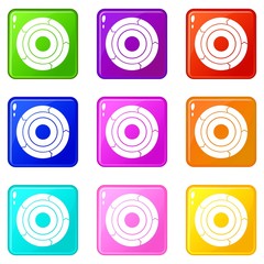 Poster - Chart pie with arrows icons of 9 color set isolated vector illustration
