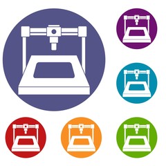 Poster - 3D printer icons set in flat circle red, blue and green color for web