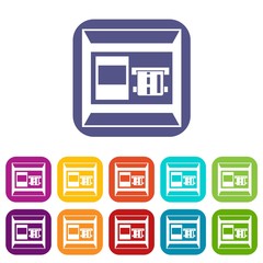 Poster - ATM icons set vector illustration in flat style in colors red, blue, green, and other