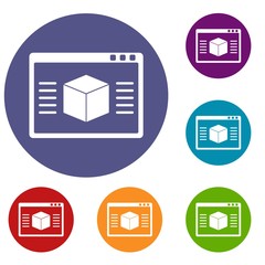 Poster - 3d model icons set in flat circle red, blue and green color for web