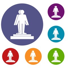 Poster - 3d model of a man icons set in flat circle red, blue and green color for web