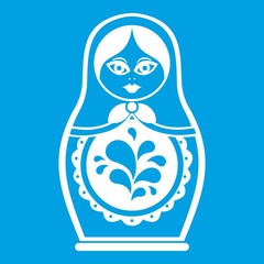 Sticker - Matryoshka icon white isolated on blue background vector illustration