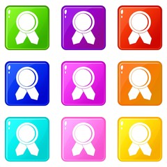 Sticker - Circle badge wih ribbons icons of 9 color set isolated vector illustration