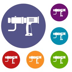 Poster - Hand drill icons set in flat circle red, blue and green color for web