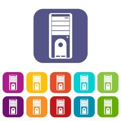 Poster - Computer system unit icons set vector illustration in flat style in colors red, blue, green, and other