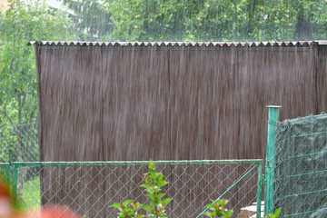 Wall Mural - cold rainy weather in summer on holiday cottage