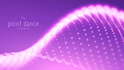 Poster - vector abstract violet particle wave, points array, shallow depth of field. futuristic illustration.